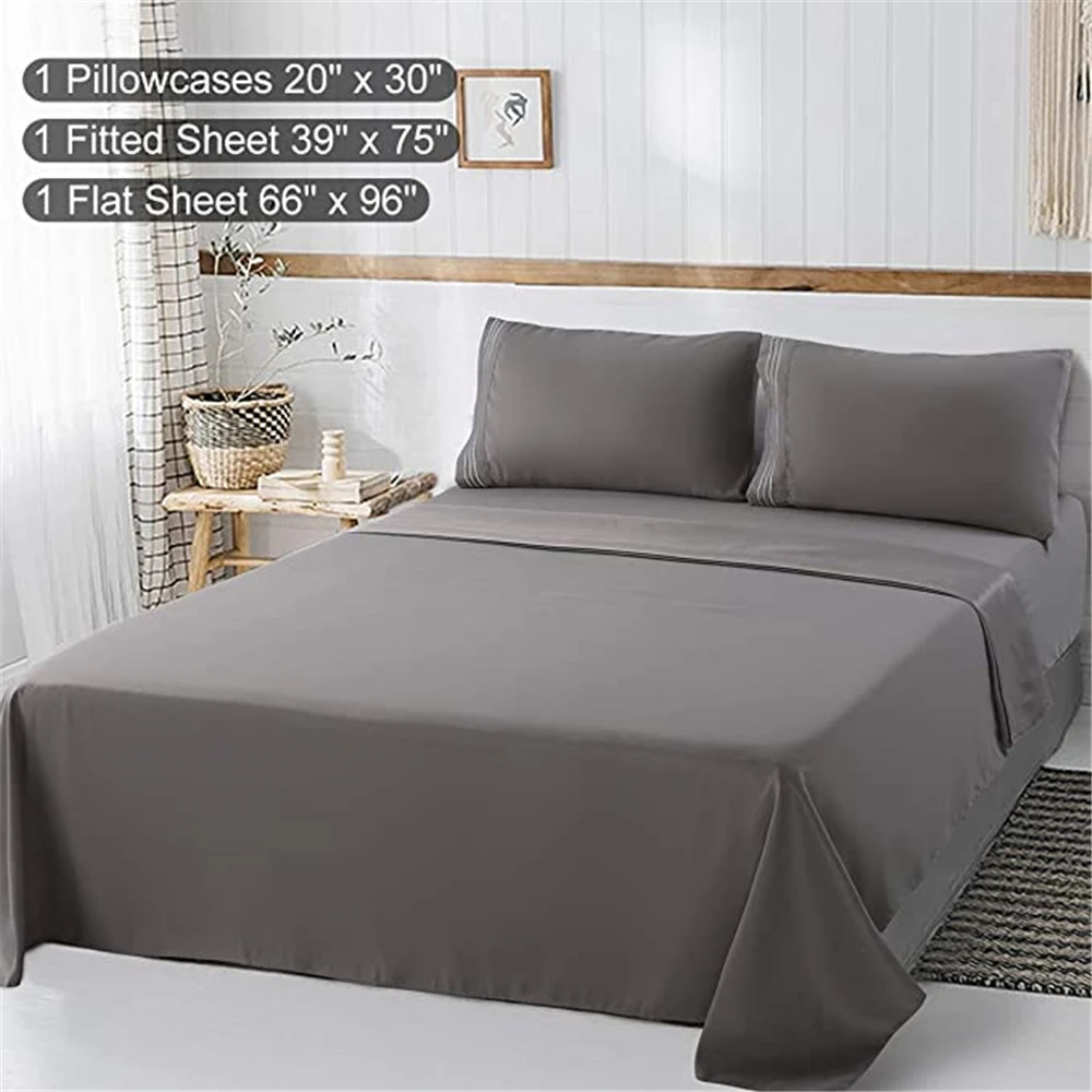 ESKIMO 4 Pcs Bed Sheet Set Soft Microfiber Fitted Sheet with Elastic Band Breathable Fade Resistant with Pillowcase Bedding Set