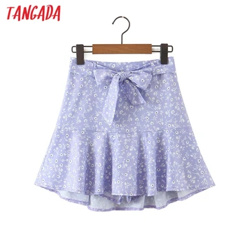

Tangada women print purple skirts with slash summer female Elgant mini skirt SL542