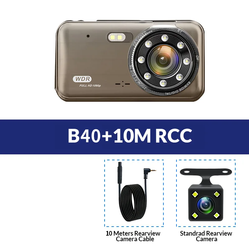 E-ACE, Автомобильный видеорегистратор FHD 1080 P, автомобильная камера, 4 дюйма, Dashcam, двойной объектив, регистратор, ADAS, видеорегистратор ночного видения с камерой заднего вида - Название цвета: B40- 10M RCC