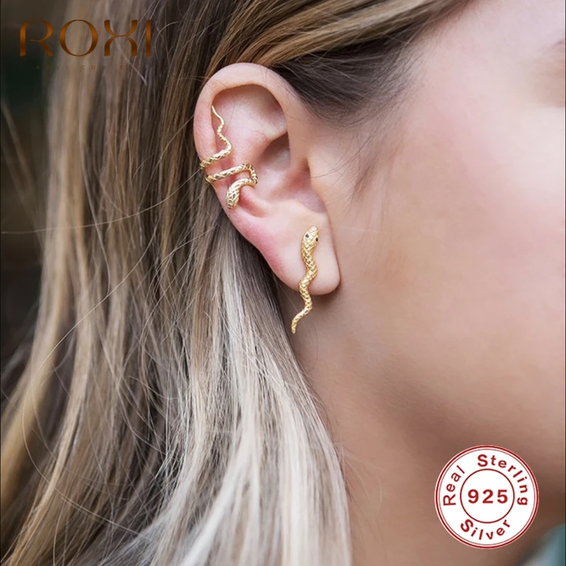 ROXI-Pendientes Vintage creativos de serpiente para mujer, de Plata de Ley 925 con Clip, regalo gótico para fiesta, sin Piercing