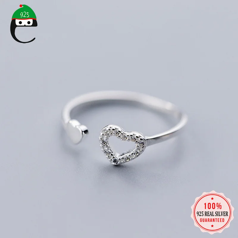 

ElfoPlataSi 100% 925 Solid Real Sterling Silver Heart CZ Cocktail Ring Sizable 5 6 7 For Girl Women Silver Fine Jewelry ED37