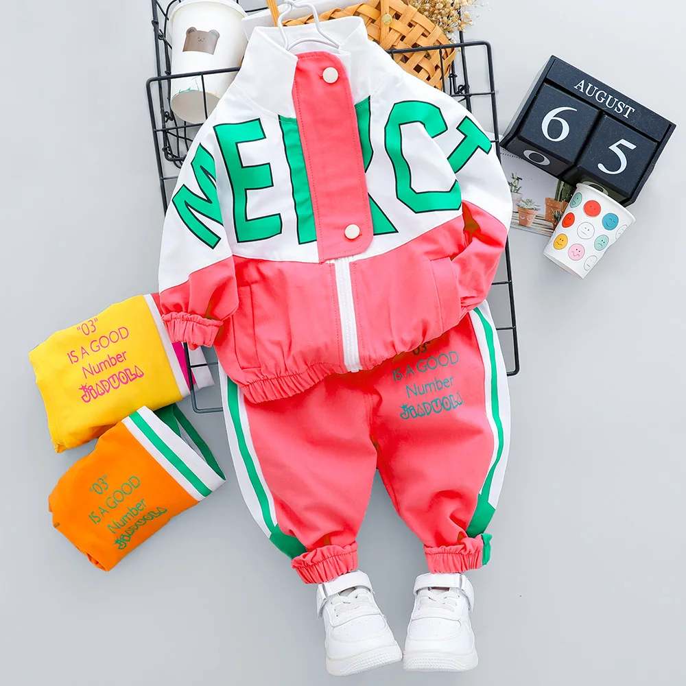 Spring and autumn baby boy girl clothes casual sportswear long sleeve letter zipper suit baby clothes baby two-piece suit baby clothing set red	