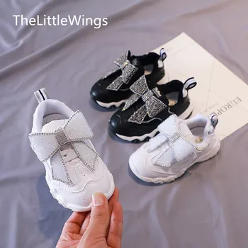 

Children's Sports Shoes Fall 2020 New Korean Fashion Colour Matching Girl Running Shoes bowknot rhinestone Shoes 1-3 Years Old