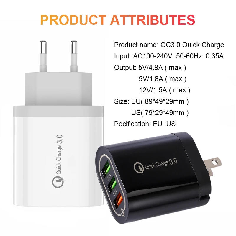 Для iPhone 11 Быстрая зарядка 18 Вт быстрое зарядное устройство 3USB-QC3.0 Быстрая зарядка 3,0 мобильный телефон зарядное устройство для xiaomi 9 huawei samsung