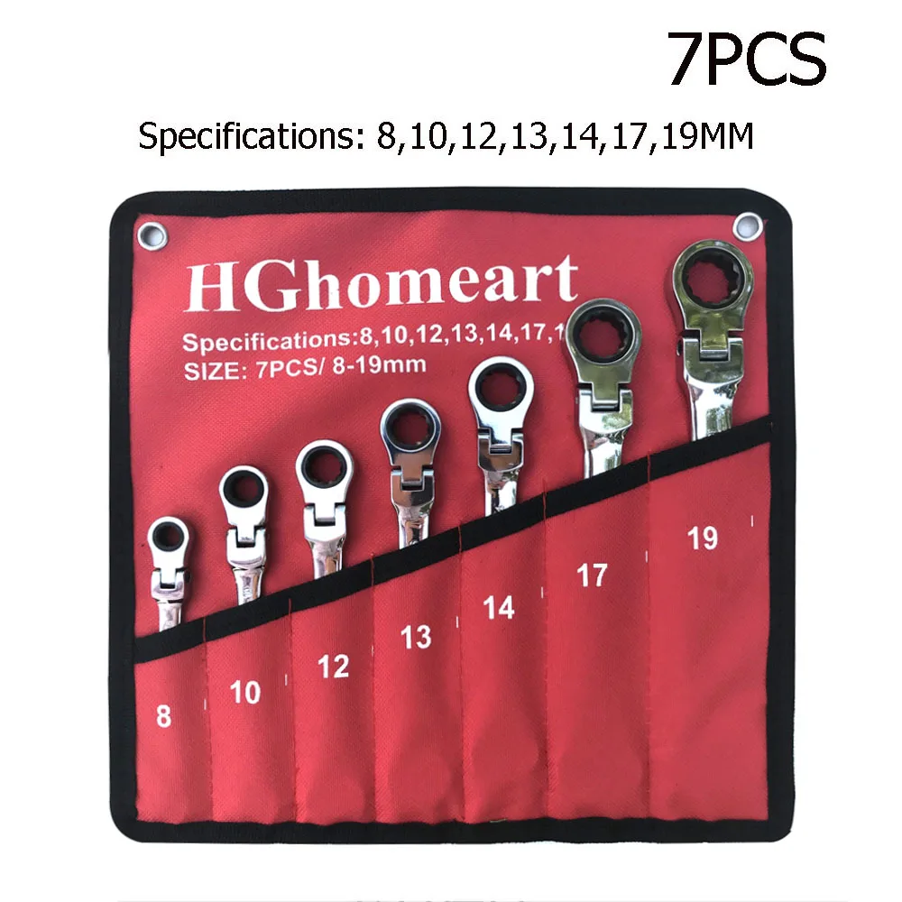 Red-7PCS Набор инструментов Трещоточный Ключ Быстрый Трещоточный ремонтный ключ многофункциональный набор автоматическое обслуживание снятие покрышек рукав инструмент - Цвет: Red-7PCS