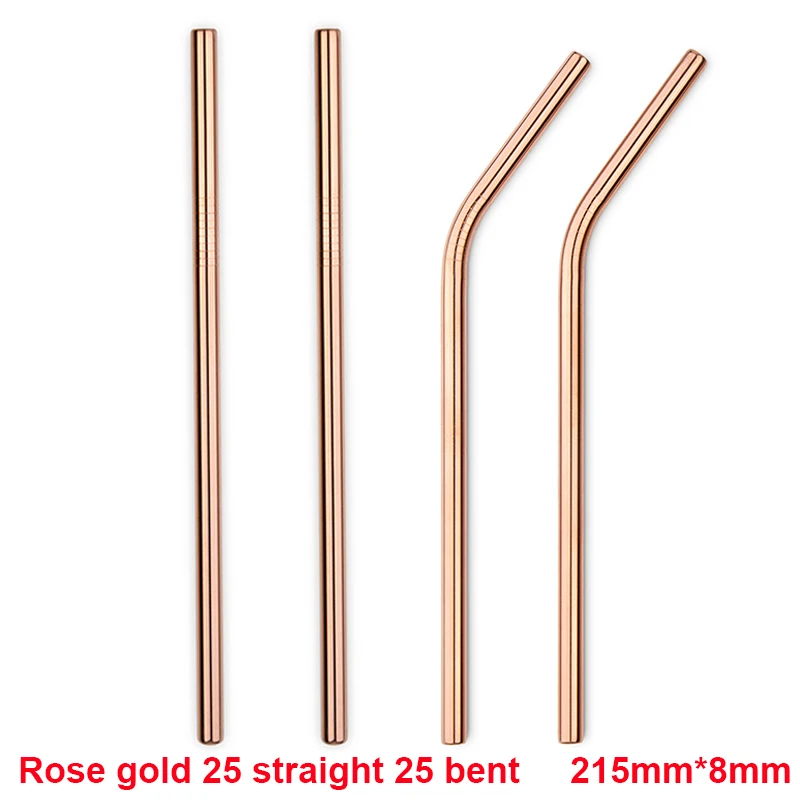 Rosegold 50 mixed Металлическая соломинка 50 шт./лот многоразовая соломинка из нержавеющей стали E-co дружественные питьевые трубочки 215 мм* 8 мм Прямые изогнутые соломинки для напитков - Color: Rosegold 50 mixed