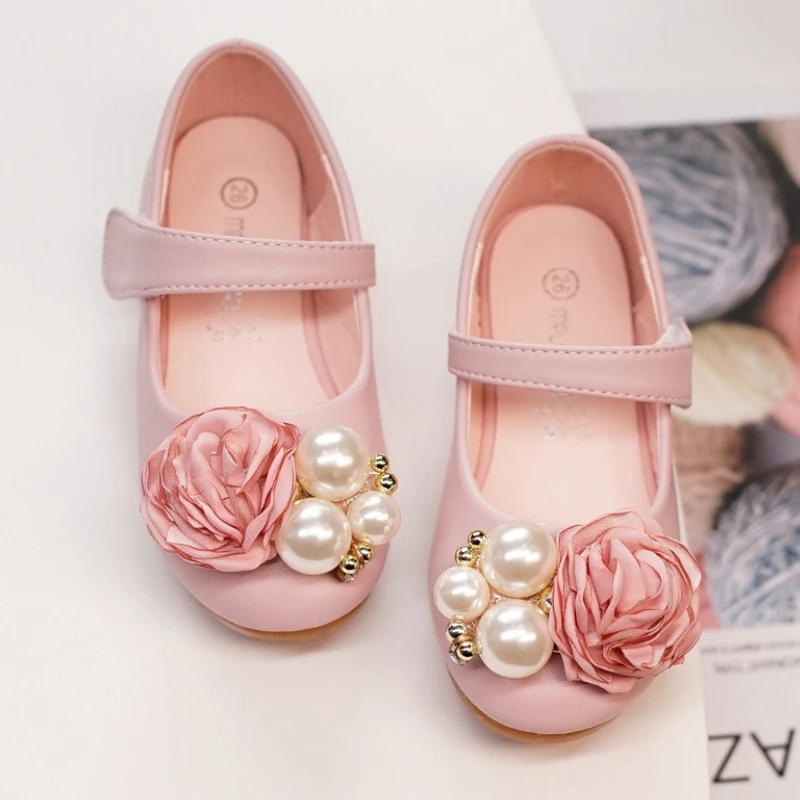 IYEAL Princess Kids Leather Shoes for Girls Flower Children Shoes With Pearl For Party Wedding Big Girls Dress
