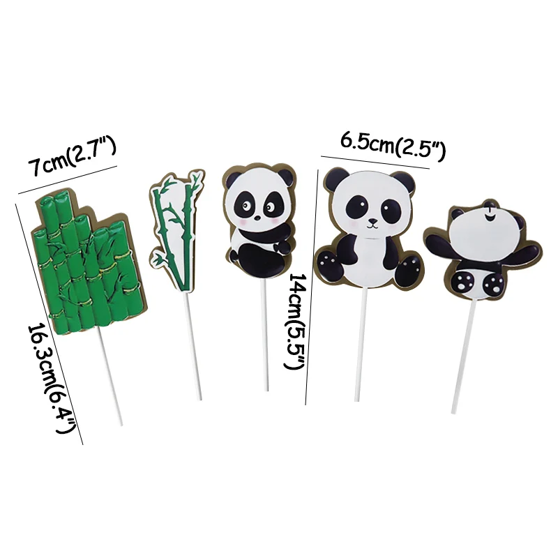 5pcs panda bamboo cake topper kids birthday party decoration jungle party topper panda birthday party supplies baby shower decor - Цвет: 5pcs