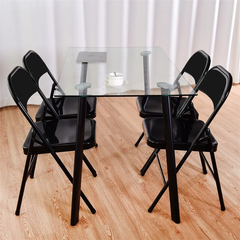 Set of 4 Steel Frame Heavy Duty Armless Folding Chairs Waterfall Front