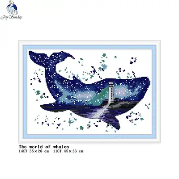 

The world of whales animal pattern cross stitch DMC 11CT printed 14CT count DIY embroidery sewing kit home decoration painting