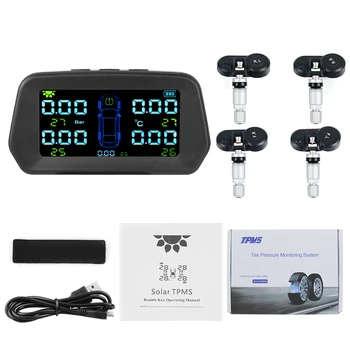

Solar Car Security Tire Pressure Monitoring System With Big Screen USB Charging TPMS