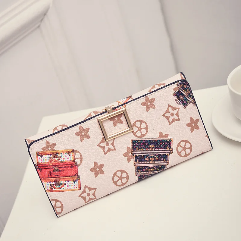 

Women Long Wallet Pu Ladies Thin Wallet Hasp Open Money Bag Brown Red Women Purse Card Holder Photo Holder Wallet Purse Flower
