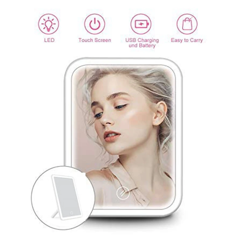 

USB Makeup Mirror with Light, Travel Makeup Mirror with Light, Touch Screen Switch, Portable Desktop Lighting Makeup Mirror, wit