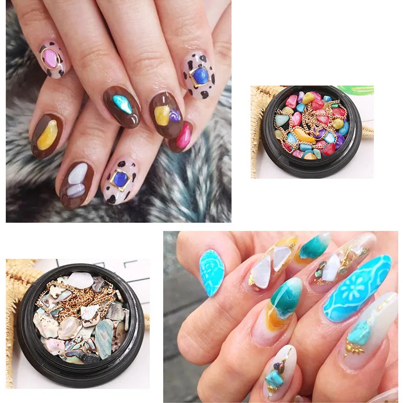 1 коробка мод красочные Sea Shell камни с разными рисунками блестящие, для дизайна ногтей Декор Стикеры с цепочками поставок накладные ногти BV789