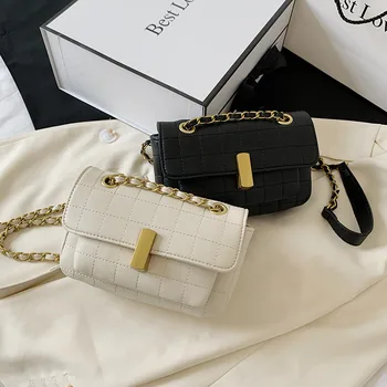 

2020 Women New Fashion Cute All-match Elegant Plaid Mini Chain Flap Black and White Crossbody Shoulder Bag Office Daily