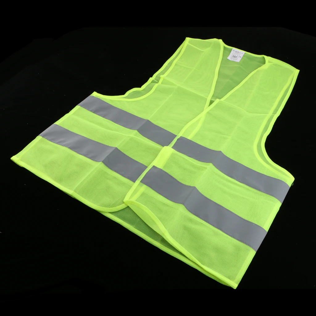Neon Green Safety Vest Jacket With Reflective Strips High Visibility Large Size