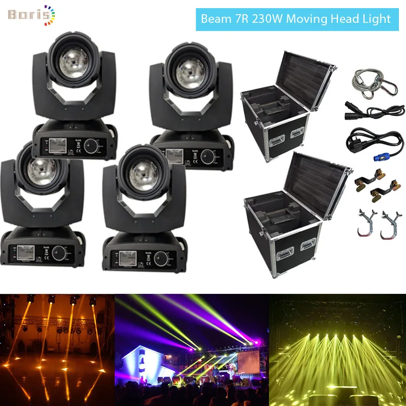 4 Beam 230 7r Moving Head Light with 2 dual flight case sharpy Beam 7r 230w lyre Moving Head Light Stage Beam Light DMX 3 prisms