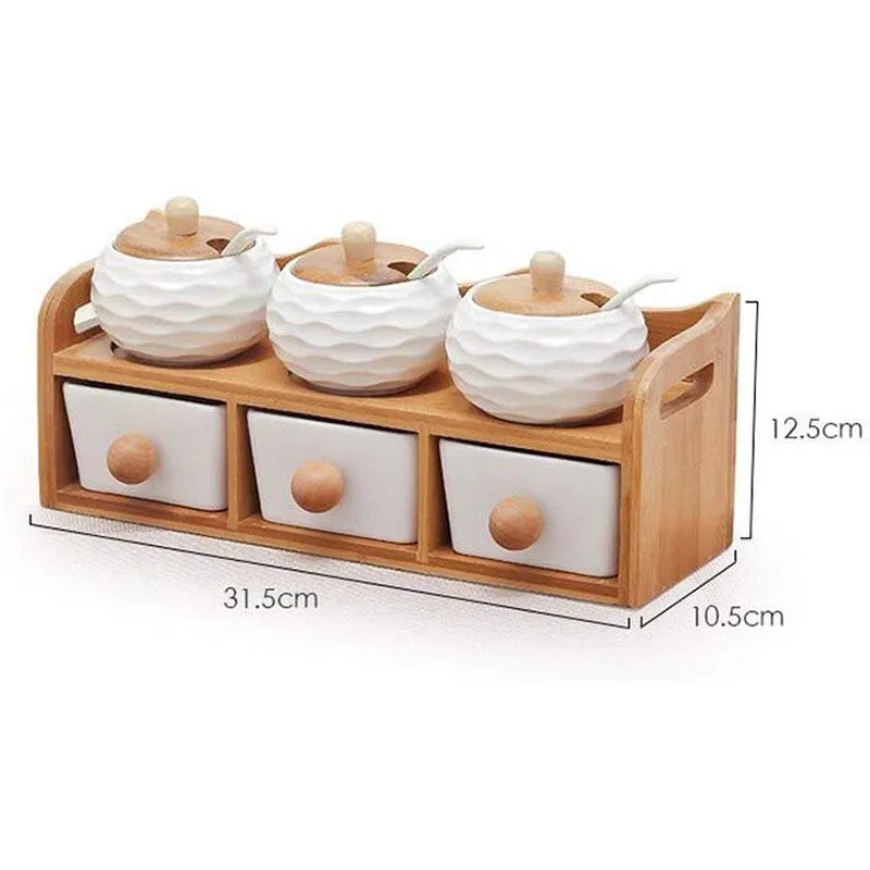 

Seasoning Bottle Ceramic Seasoning Tank Salt Tank Kitchenware Seasoning Box Set Seasoning Tank Double Drawer Combination