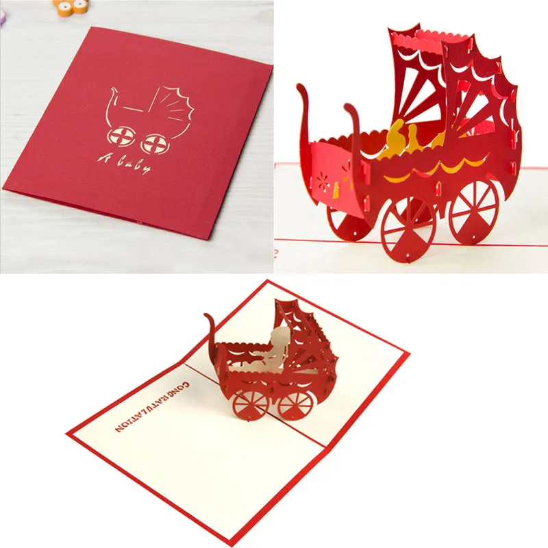 HOT 3D Pop Up Card Baby Carriage Invitation Happy Birthday Christmas Personalised Whosale&ampDropship | Бытовая техника