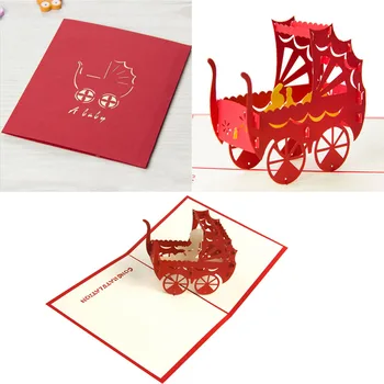 

HOT 3D Pop Up Card Baby Carriage Invitation Happy Birthday Christmas Personalised Whosale&Dropship