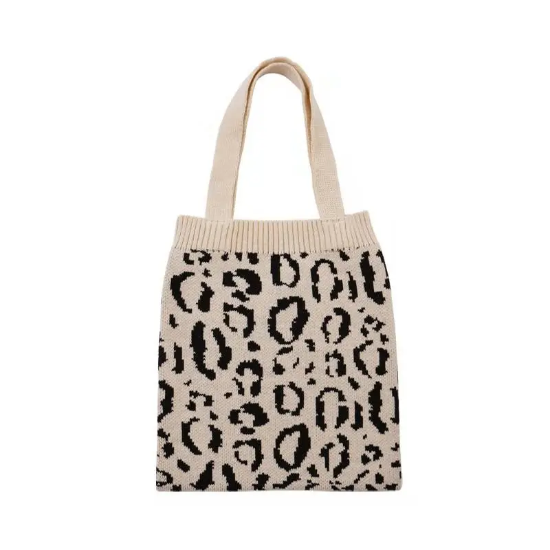 

Ougger Shoulder Bag Female Luxury Handbags White Cotton Large Capacity European and American Style Weave Shopping Leopard Bags