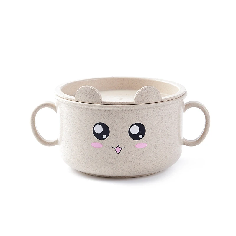 Beige bowl Милая Детская мультяшная миска для кормления, бамбуковые тарелки детский пищевой контейнер, подстилка для детей, 3 цвета, Экологичная детская тренировочная миска - Цвет: Beige bowl