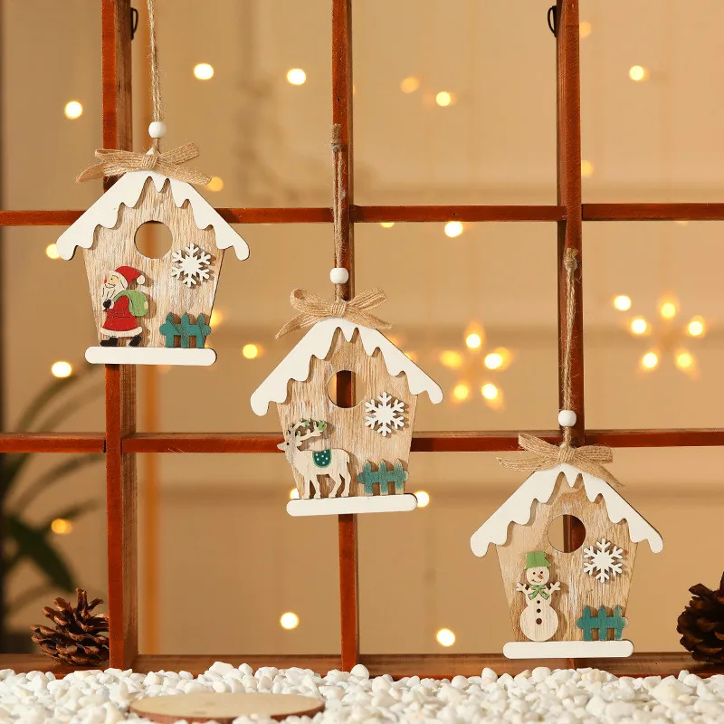 Милая мультяшная кабина, рождественские деревянные подвесные Подвески, детские подарки, орнамент с рождественской елкой для дома, сделай сам, украшение снеговик, лось, Navidad