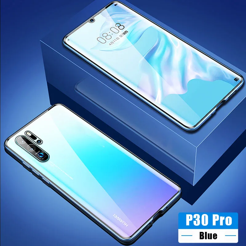 blue 360 магнитный двойной стеклянный чехол для huawei P30 Pro чехлы с закаленным стеклом на Huwei Huawey huawei i P 30 Pro 30Pro P30Pro Coque Capa - Цвет: blue