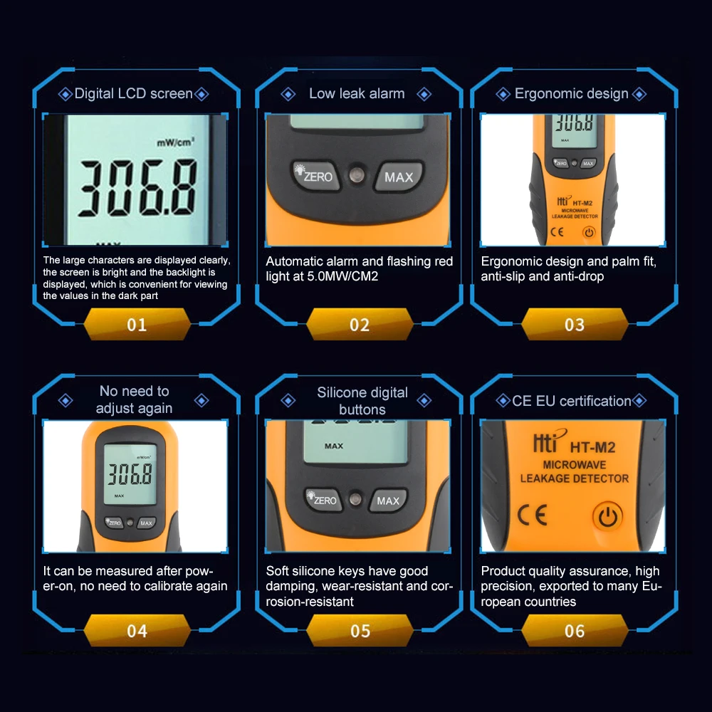 High Sensitivity Professional Digital Microwave Leakage Detector High Accuracy Radiation Meter LCD Display Tester 0-9.99mW/cm2