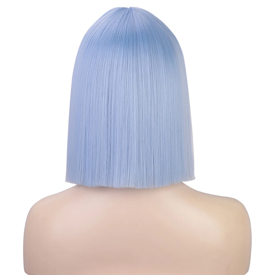 Sintética para as Mulheres Metade do Ombro Nnzes Azul Peruca Curta Reta Comprimento Preto Amarelo Rosa Cosplay Perucas Luz Bob 4 peruca sintética para as mulheres metade do