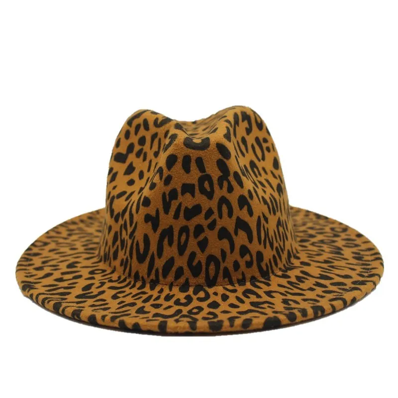 Новая зимняя модная леопардная печать Jazz Fedoras Мужская и женская винтажная мягкая фетровая шляпа досуг большой край фетровая Панама шляпа