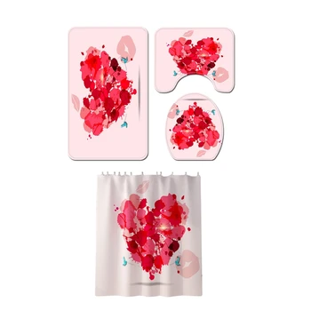 

4Pcs Non-Slip Toilet Cover Cover Set Bathroom Shower Curtain Door Cushion Decorative Toilet Seat Water Tank Cover Carpet