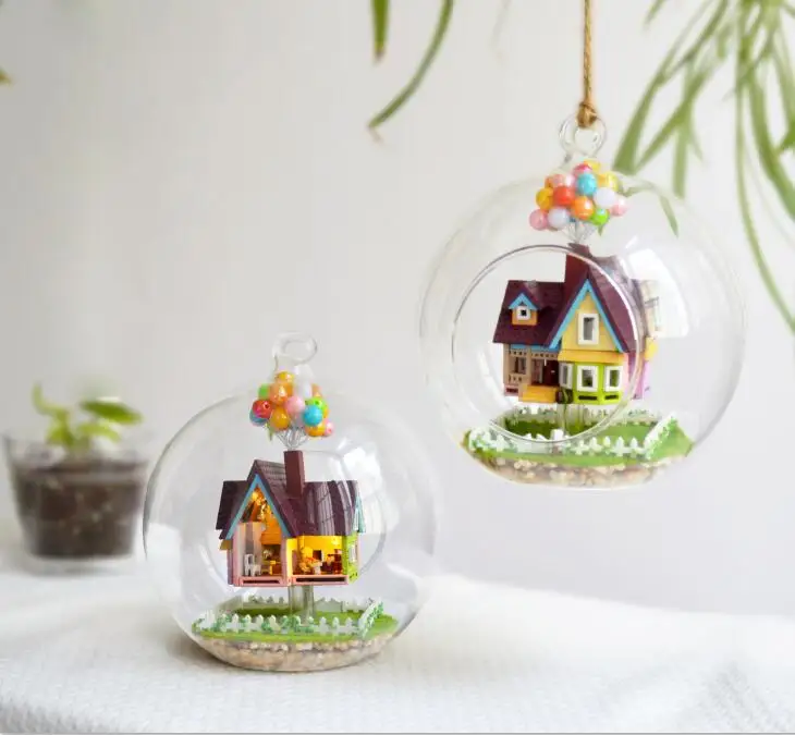 3D стеклянный Миниатюрный Кукольный дом деревянная игрушка Diy Кукольный дом с ручной работы деревянная мебель украшения игрушки для детей