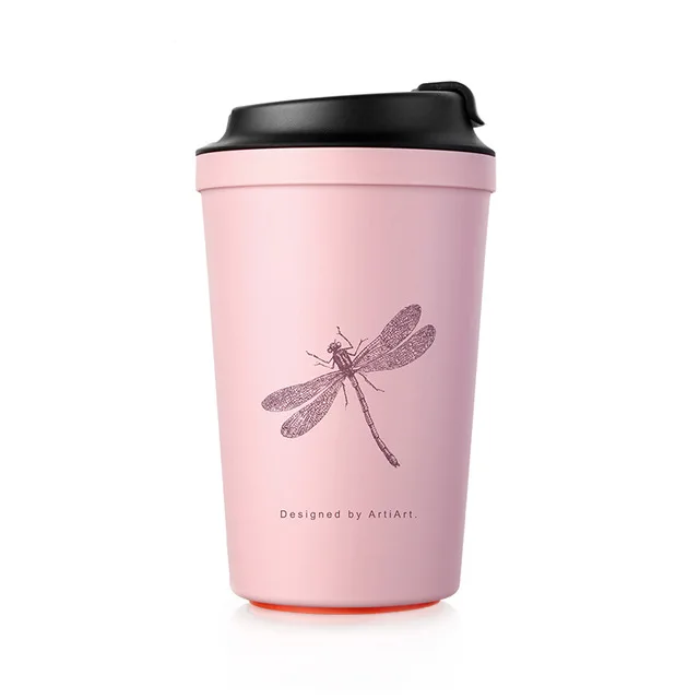 Кофейная кружка Artiart, 340 мл, кофейная бутылка на присоске, портативная не разливающаяся чашка, инновационная Волшебная присоска, защита от брызг, нескользящая чашка из АБС-пластика - Цвет: Pink-dragonfly