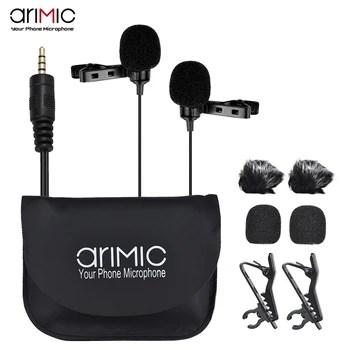 

ARIMIC Dual-Headed Lavalier Lapel Clip-on Omnidirectional Microphone Mic Cable 1.5/6m for Smartphone for Canon Nikon DSLR Camera