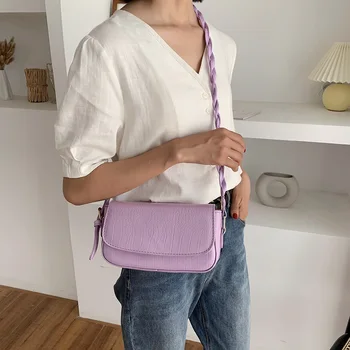 

Stone Pattern Crossbody Bag Women Classic Texture Creative Design Leisure Woven Belt Purse Lady PU Flap Shoulder Handbag