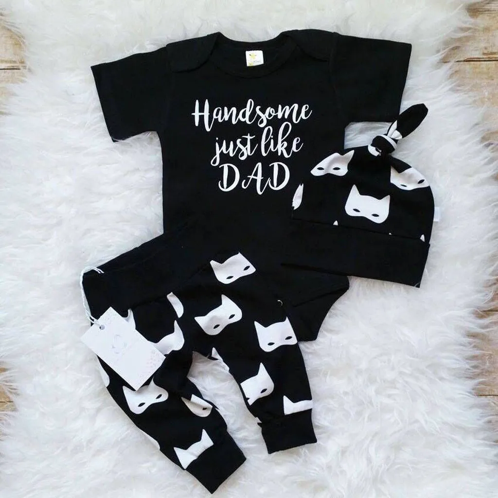 Красивый комбинезон с надписью «Just Like Dad» для новорожденных мальчиков; комплект со штанами и шапочкой; Прямая поставка; W1220