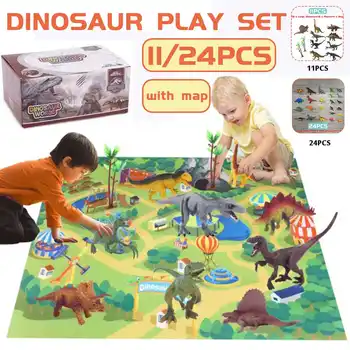

11/24pcs Dinosaur Toys Set with Mat Dinosaur Play Set Educational World wild Toys Dinosaur Toys T-Rex Model for Children's Gift