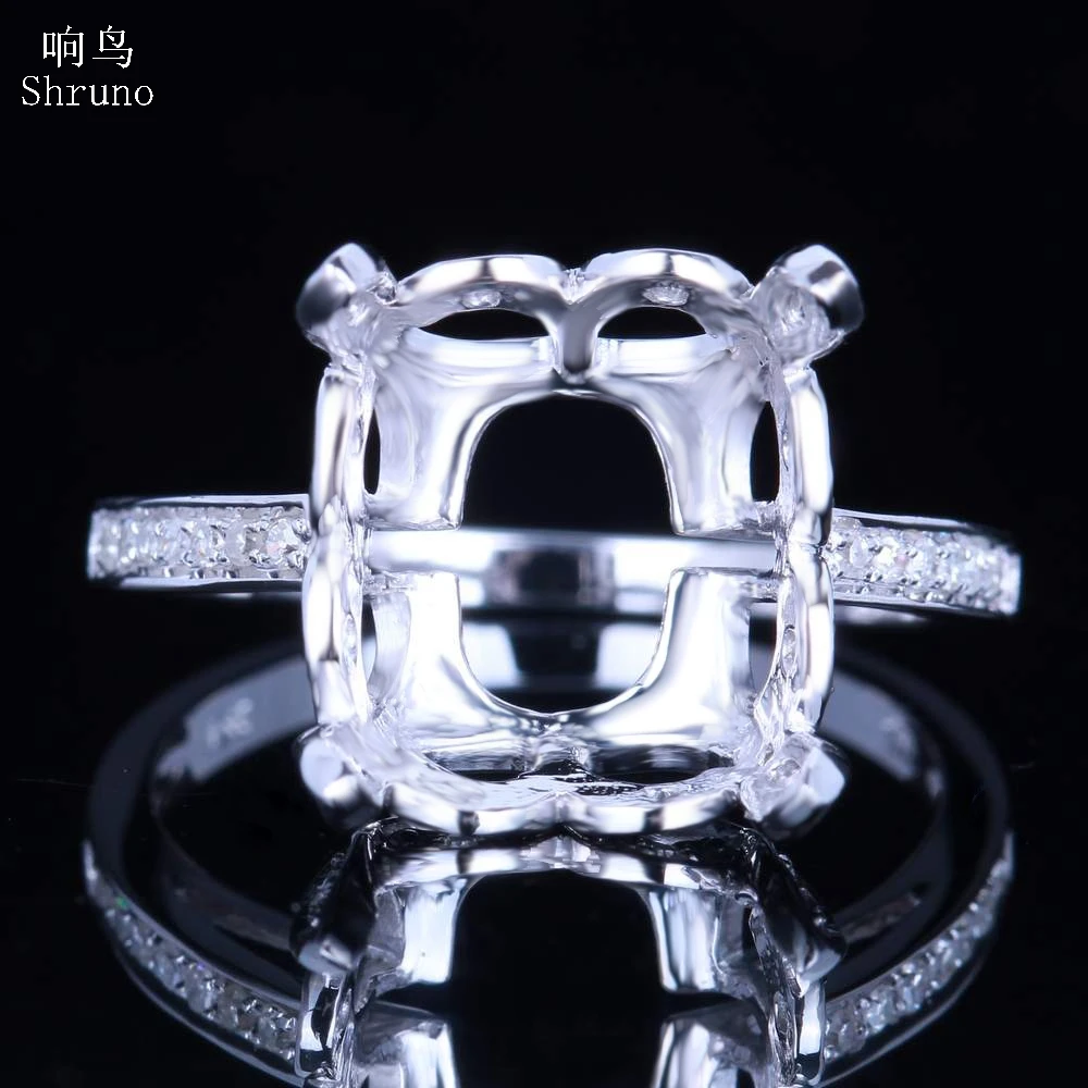 

Shruno 11x12mm Cushion Sterling Silver 925 Natural Diamonds Semi Mount Wedding Ring Women Vintage Jewelry Diamond Ring wholesale