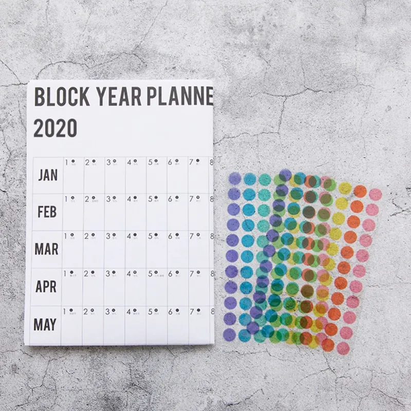 

2020 Block Year Planner Daily Plan Paper Wall Calendar with 2 Sheet EVA Mark Stickers For Office School Home Wall Calendar