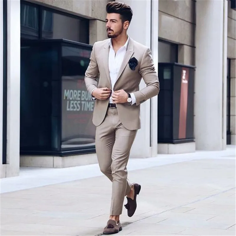

2019 latest coat pant designs champagne man suit for business wedding slim fit formal tuxedo classic jacket smart casual 2 piece