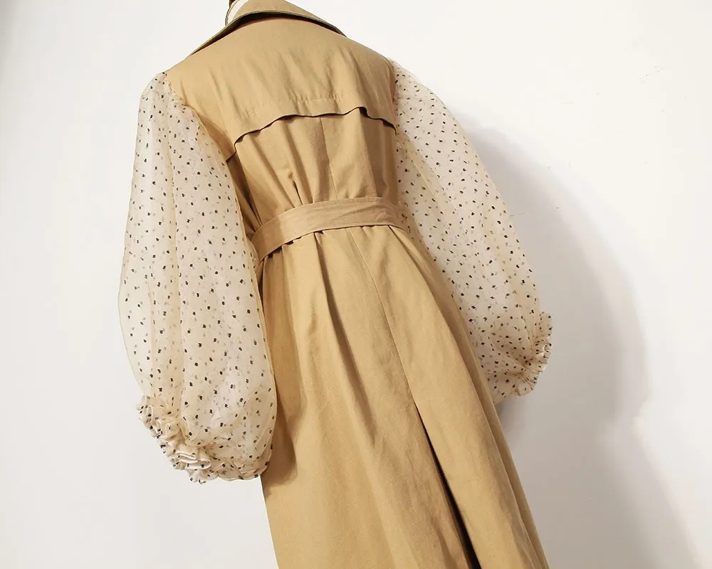 Модная ветровка в горошек с длинными рукавами в стиле пэчворк; двубортное длинное пальто; Vestido ; плащ
