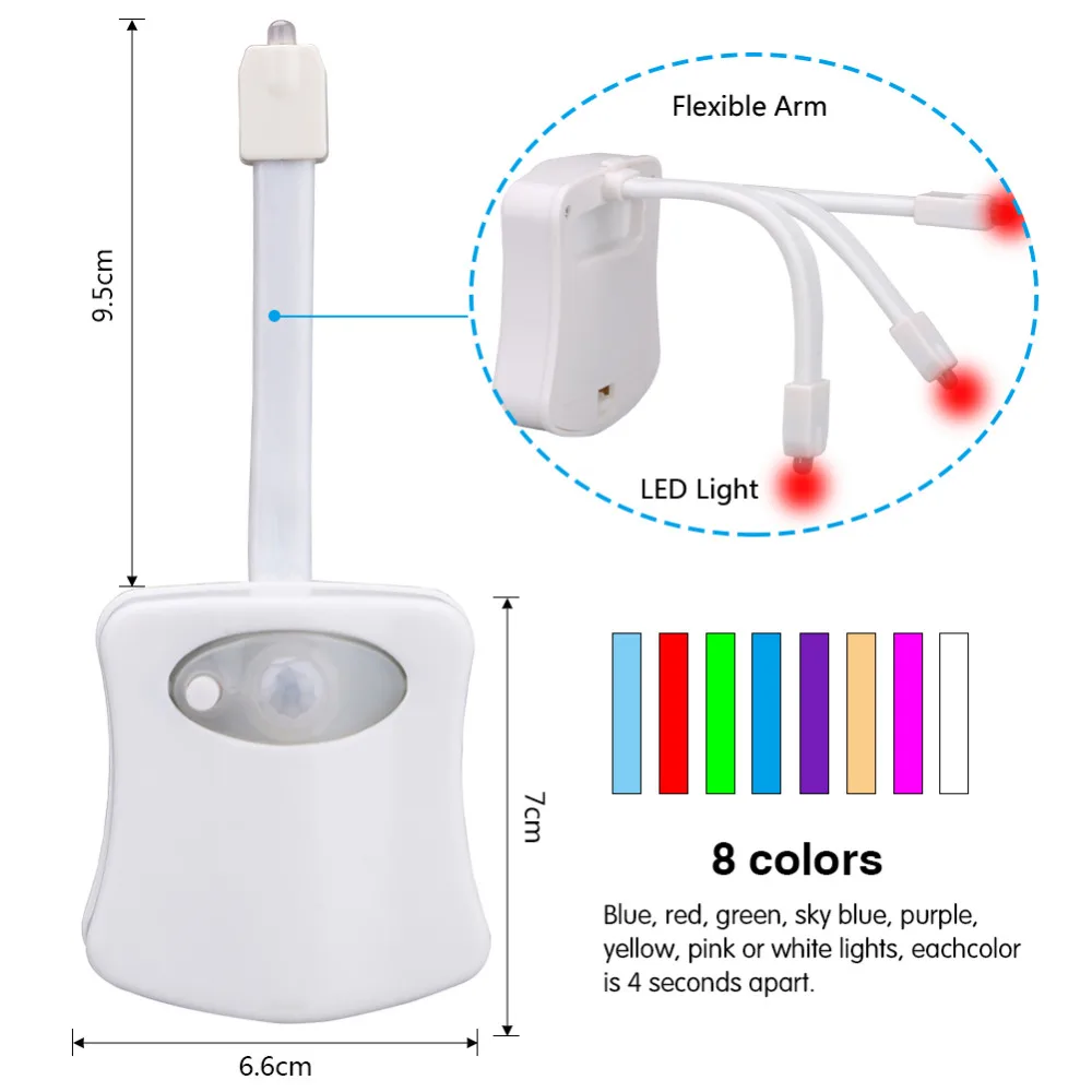 Ночной светильник 8 цветов, умный PIR датчик движения, ночник для унитаза, водонепроницаемая подсветка для унитаза, светодиодный мини-светильник для унитаза