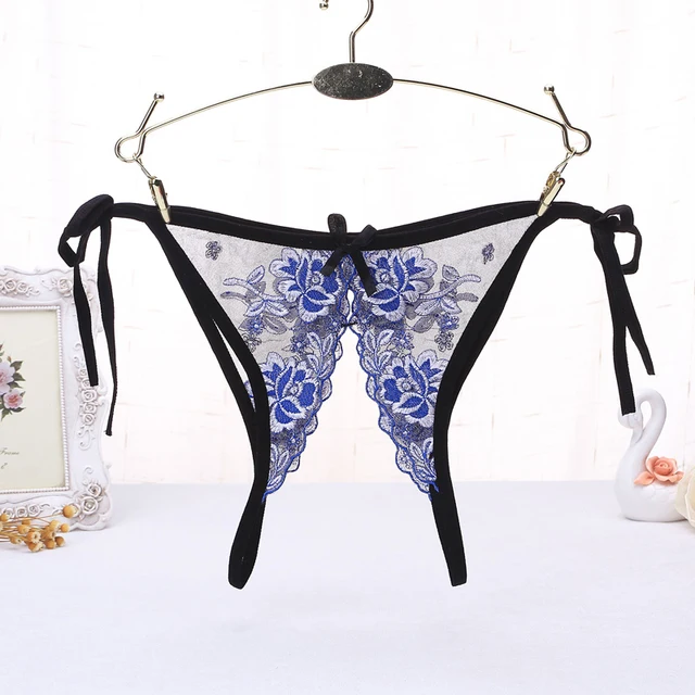 Porn Sexy Women Floral Lace Panties Crotchless Erotic Lingerie Low Waist Underwear Allure Sex Thongs See Through Girl Underpants 3