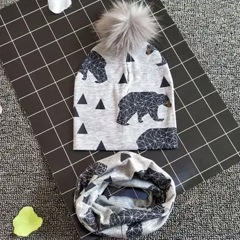 

2Pcs Baby Boy Knit For Girl Winter Hat Cotton Hats Toddler Kid Warm Beanie Crochet Cap+Scarf Toddler Boys Girls Caps Accessories