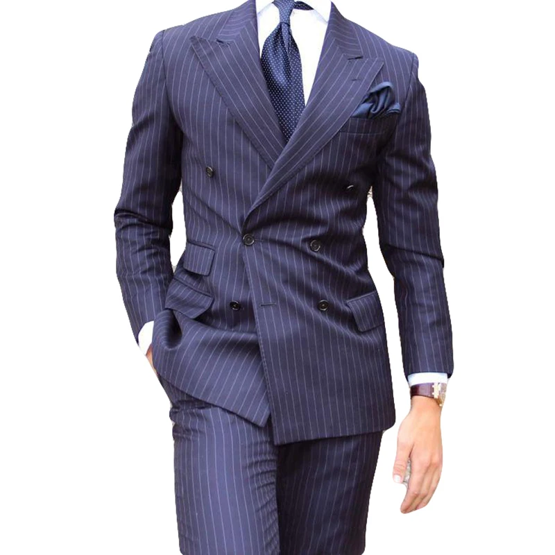 Custom-Made-Groom-Tuxedos-Peaked-Lapel-Double-Breasted-Blue-Stripe-Men-s-Business-Suit-Men-Party