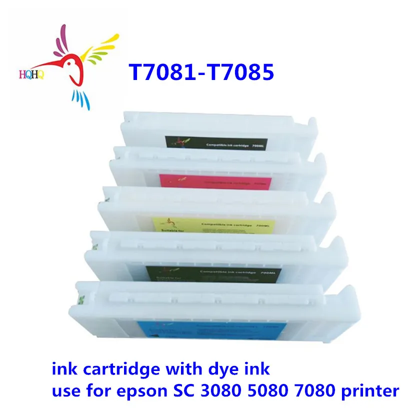

5pcs/set 700ml compatible dye Ink Cartridges use for Epson surecolor T3080/T5080/T7080 printers sell from hqhq company