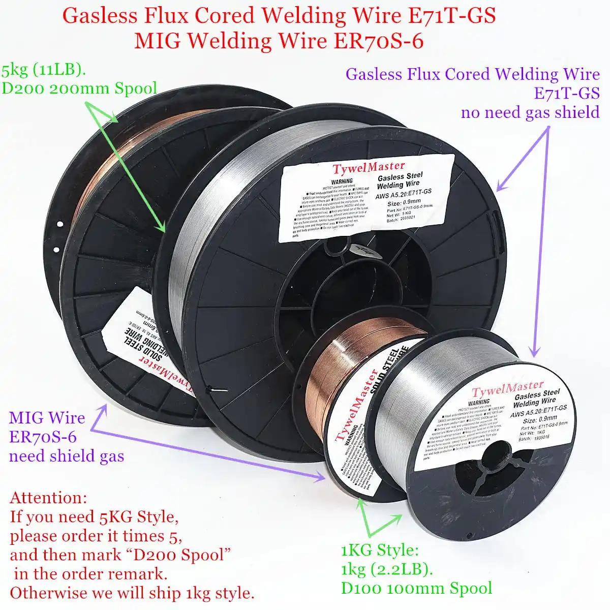MIG Welding Wire ER70S 6 Gasless Flux Cored Wire E71T GS 1kg 0.6/0.8/0