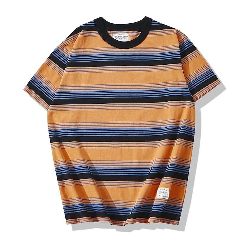 Okonkwo Summer Amaikaki 230g Thick Round Neck T-shirt Outdoor Trekking Camping Hiking Fishing Climbing Stripe Short Sleeve Tops