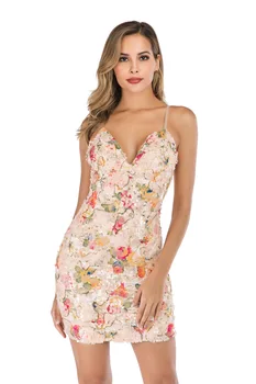 

dress women2020 Summer Sexy backless digital print short sequined dress elegantvestidos de festa Pattern Camisole dress